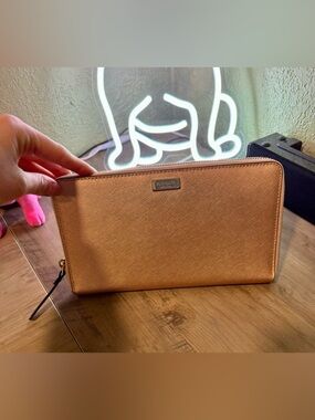 kate spade Rose Gold Metallic Zip Wallet